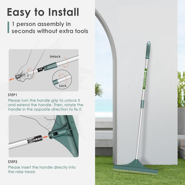 Turf Carpet Rake Broom Hand Rake Carpet Rake for Pet Hair with Adjustable Handle