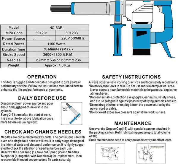 Electric Pneumatic Needle Scaler Gun Rust Remover Handheld with 23 Needles 220V