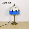 Vintage Tiffany Table Lamps 8" Stained Glass Table Lamp Blue White Lattice Style