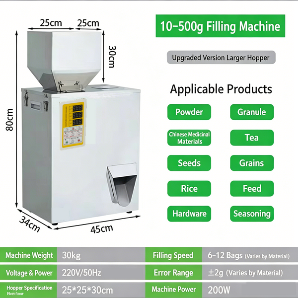 10-500g Automatic Weighing Particle Filler Intelligent Powder Packaging Machine