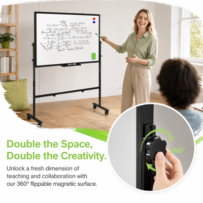 Magnetic Mobile White Board 90*60cm Double Sided Erase Board Rolling ON Wheels