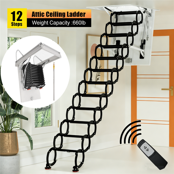 Electirc Attic Ladder Aluminum Folding 80*110 cm 9.4Ft With Remote Loft Stairs
