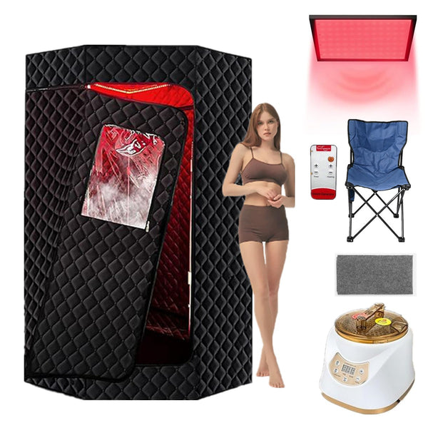 Infrared Sauna Box with 660&850nm Red Light Therapy Lamp f/ Home with 3L Steamer