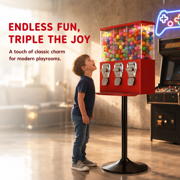 Gumball Machine 3 Section Vending Sweets Bubble Gum Balls Toy Candy Dispenser