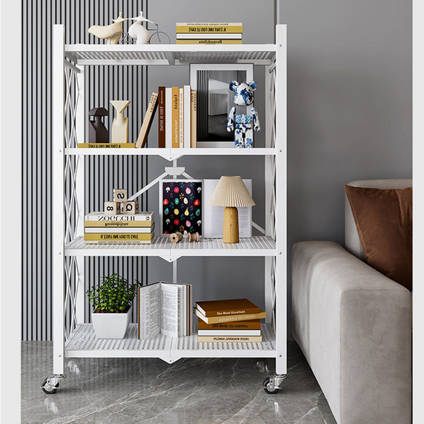 4Tier Folding Shelf with Wheel Storage Rack Cart for Kitchen Pantry Laundry Room