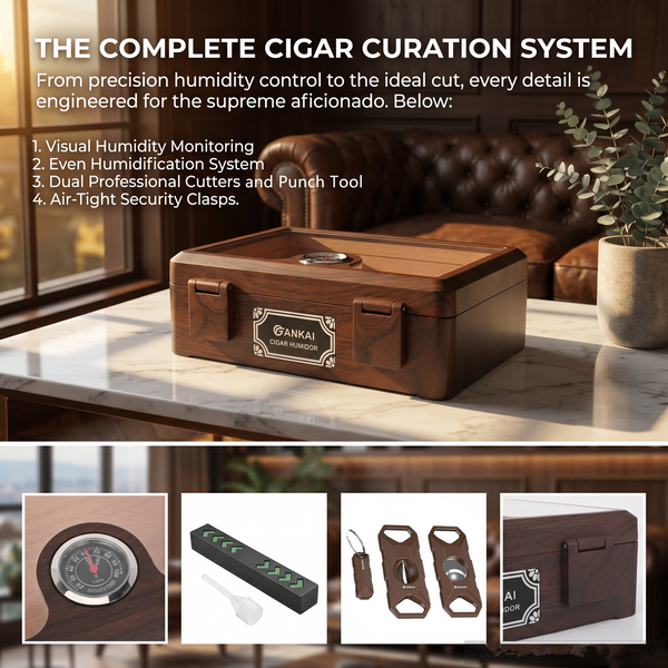Cigar Humidor Glass Top Cigar Case with Cutter,Punch Tool,Humidifier &Hygrometer