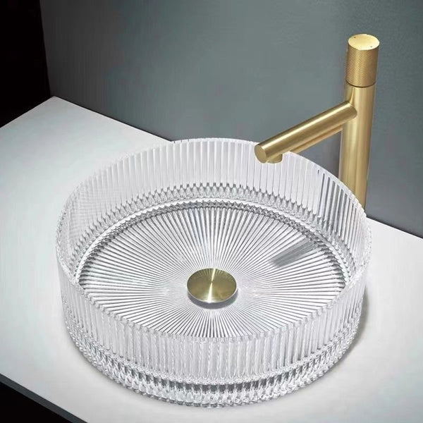 Bathroom Basin Round Glass Vanity Basin Above Counter Transparent Hand Wash Bowl