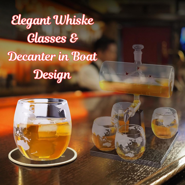 Whiskey Decanter Set with 4 Whisky Glasses 1000ml Ship Sails Set for Home Bar AU