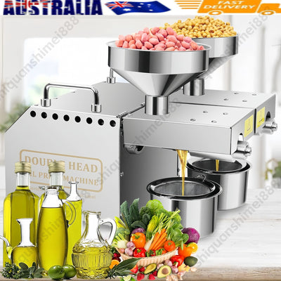Electric Oil Press Machine 1500W Double Outlets Stainless Steel Oil Expeller AU
