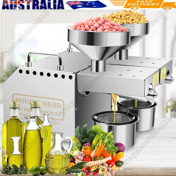 Electric Oil Press Machine 1500W Double Outlets Stainless Steel Oil Expeller AU