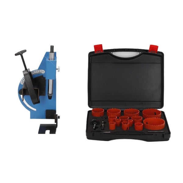 19pcs Bi-Metal Hole Saw Kit + Pipe & Tube Notcher with 0 to 60° Adjustable Angle