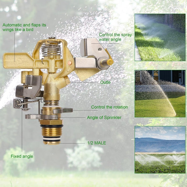 Heavy Duty Brass Impact Sprinkler Head with Nozzles 1/2" Lawn Garden Irrigation