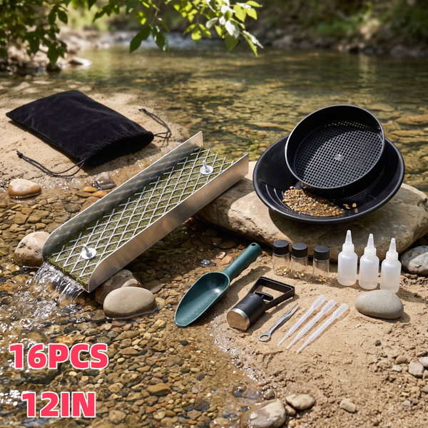 Gold Panning Kit With Sluice Box 12" Aluminum Mini Gold Mining Equipment 16PCS