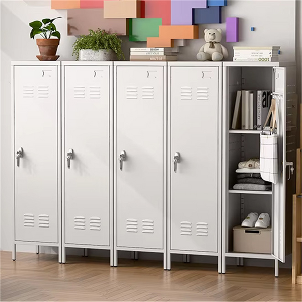 3-Tier Floor Stand Metal Storage Cabinet with Adjustable Shelf & Lock 138cm High