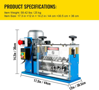 370W Electric Wire Stripping Machine Copper Cable Stripper 1.5-38 mm