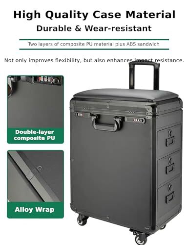 Tattoo Travel Case 5 In 1 Rolling Makeup Workstation with Armrest Stand 3 Drawer