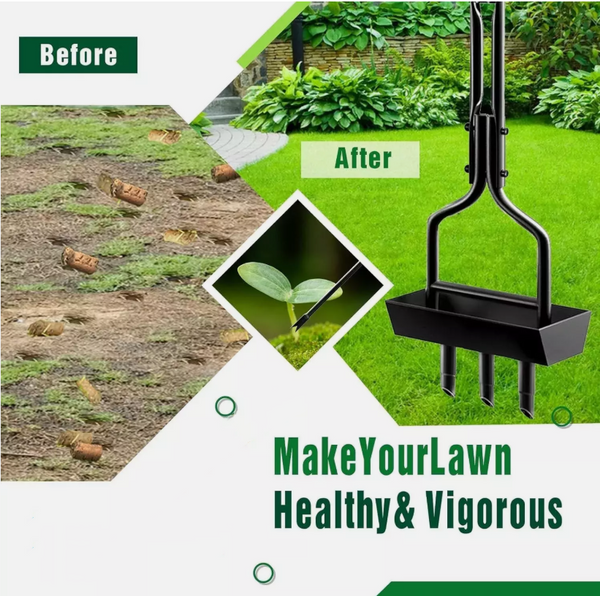 Manual Lawn Aerator Coring w/ Soil Track Tray &3 Core Portable Core Aerator Tool