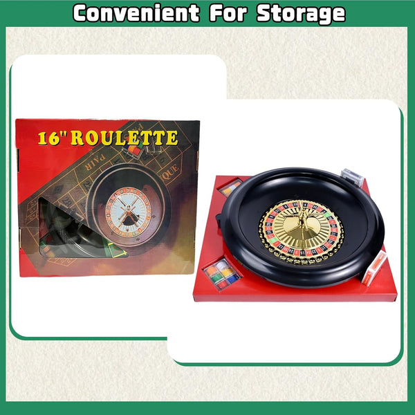 16" Roulette Wheel Set with Felt Chips Cards Rake for Casino Games Deluxe Poker