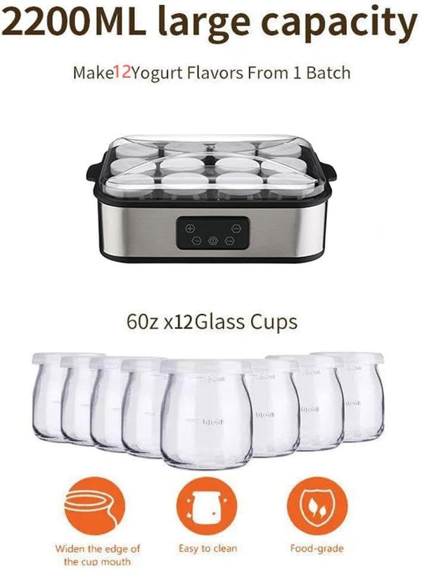 Probiotic Yogurt Maker with Auto Temperature & Time Control 12 180ml Glass Jars