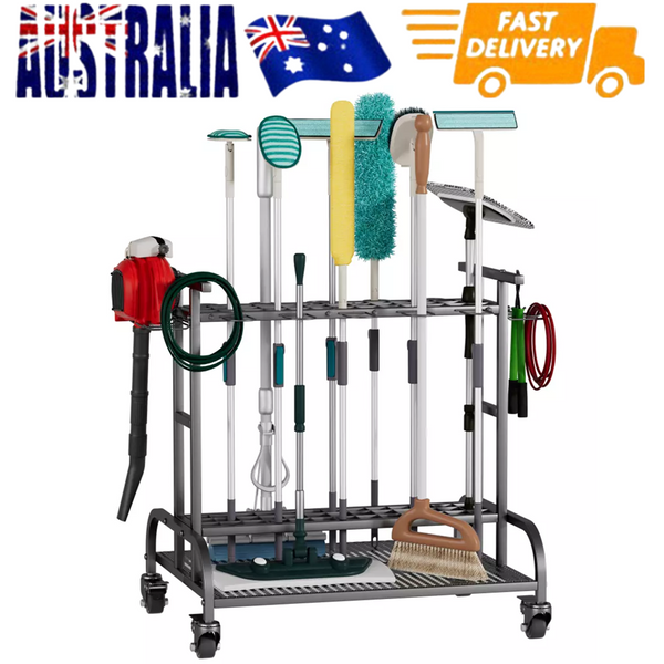 Garden Tool Storage Cart with Wheels Heavy Duty Garage Tool Storage Rack AU
