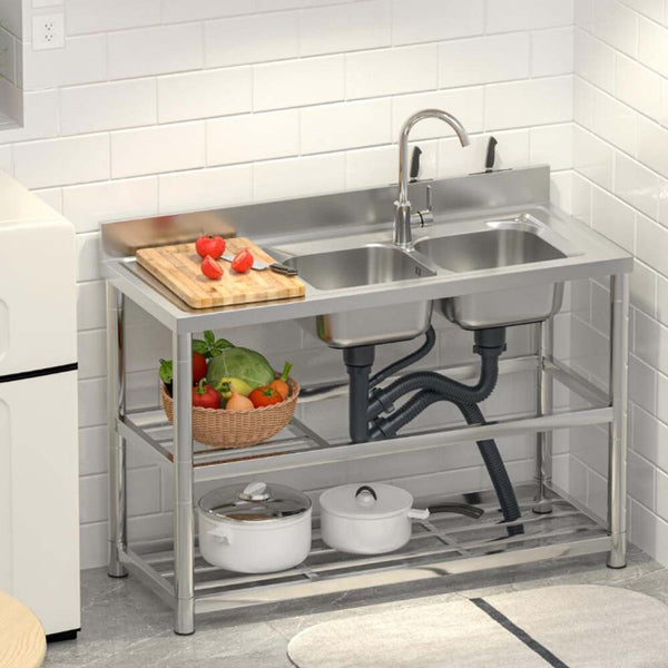 Stainless Steel Kitchen Bench Work Table Commercial Sinks Splashback 120cmX80cm