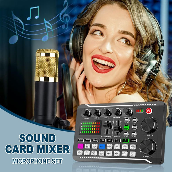 Podcast Studio Equipment Kit F998 Live Sound Card Audio Mixer w/ Mic 3m Earphone