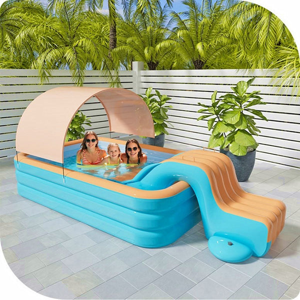 118" Inflatable Swimming Pool with Sun Shade Foldable Large Kids Swimming Pool