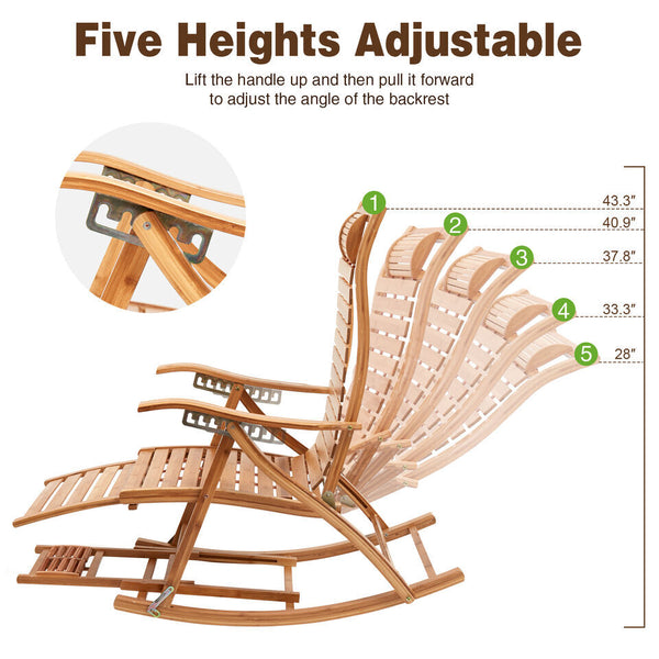 Leisure Rocking Chair Backrest Folding Bed Elderly Relax Armchair Foot Massage
