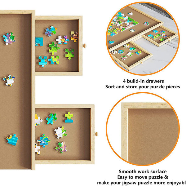 4-Drawer Puzzle Table Board 1000Pcs Wooden Puzzle Organizer Promote Parenthood