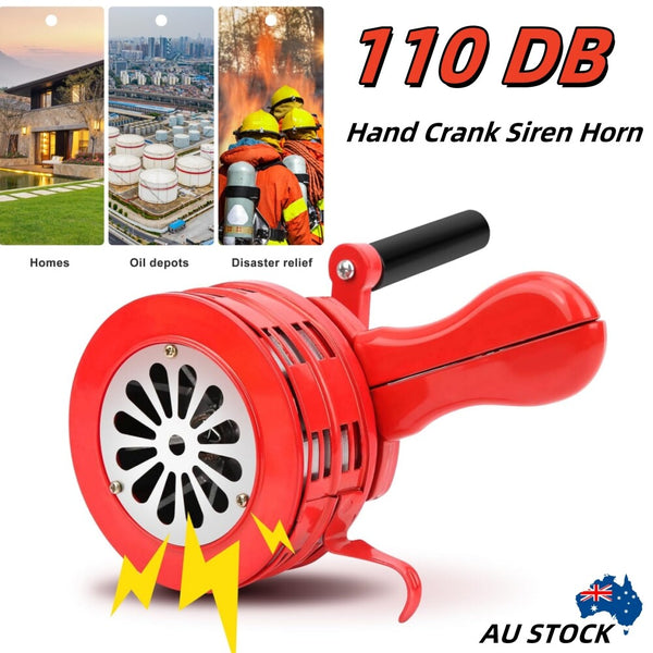 Emergency Hand Crank Siren Horn 110DB Manual Operated Warning Metal Alarm Safe