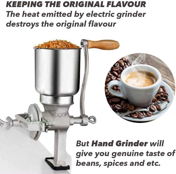 500g Grain Grinder Hand Mill with Large Hopper for Barley Wheat Coffee Feed