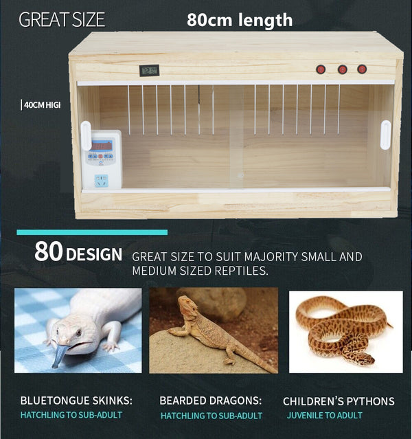 80x40x42cm Wooden Reptile Enclosure Reptile Terrarium Vivarium With Heat & Lamp
