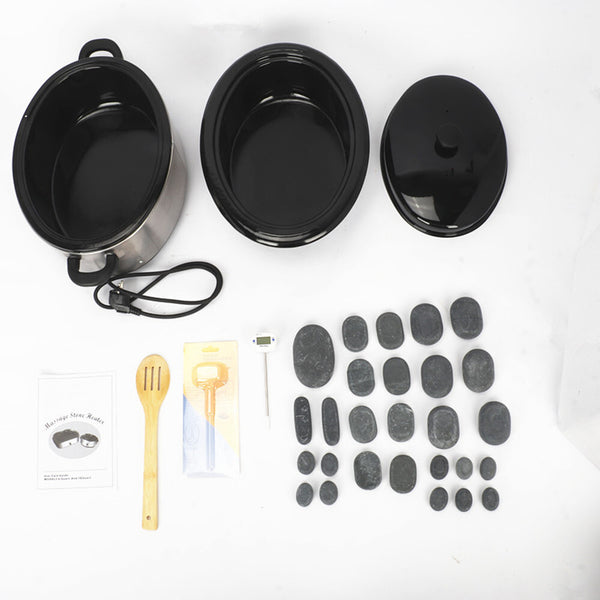 6 Quart Hot Stone Heater Kit Massage Stone Warmer With 27 Basalt Stones For SPA