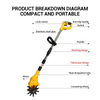 Cordless Cultivator Tiller Rotary Hoe Mini Electric Rototiller w/ 2 Battery