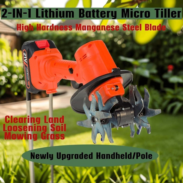2-in-1 Cordless Cultivator Tiller Rotary Hoe Electric Rototiller with 2 Battery
