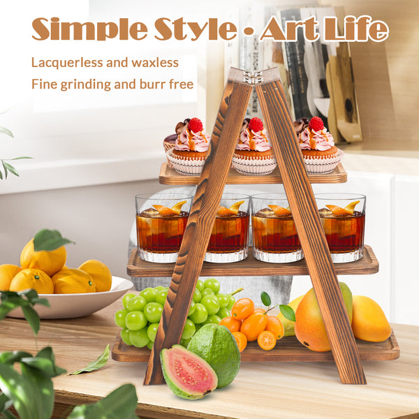 3 Tier Cupcake Stand Wooden Foldable Cake Stand with Removable Trays for Party