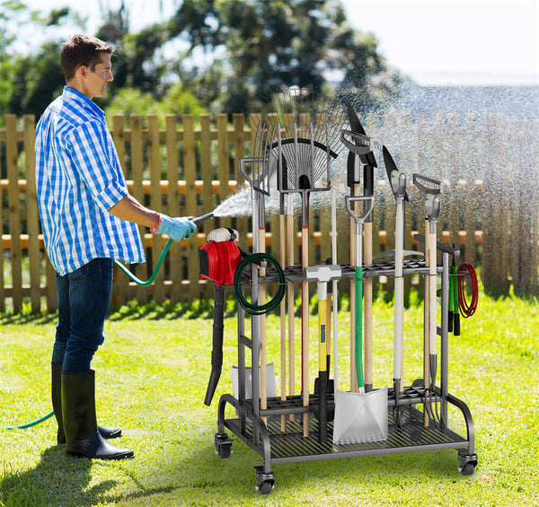 Garden Tool Storage Cart with Wheels Heavy Duty Garage Tool Storage Rack AU