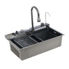 Kitchen Sink Single Bowl Basin Stainless Steel Bar w/Digital Faucet & Cup Washer
