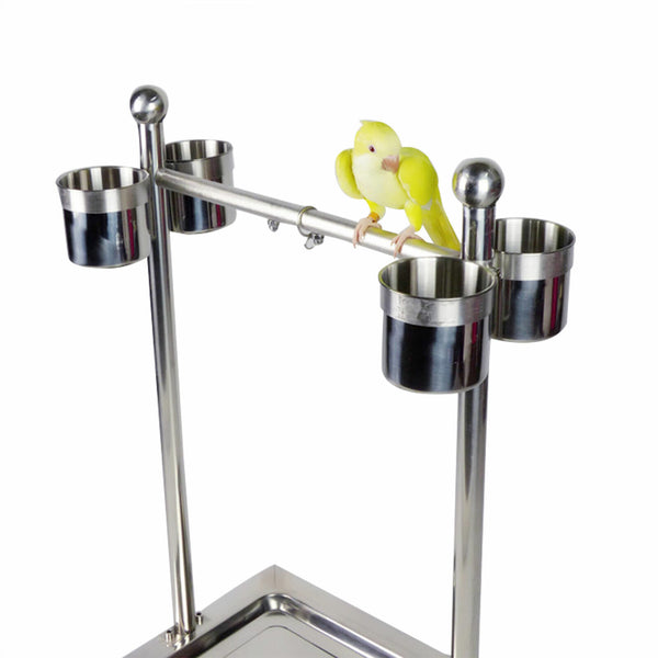 Adjustable Height Bird Perch Play Stand Parrot Playstand With Feeding Bowls