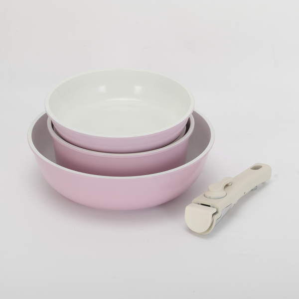 11Pcs Pink pots and Pans Set Removable Handle Nonstick Cookware Set Space Saving