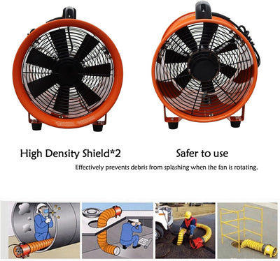 12'' Pipe Axial Fan Portable w/ 5m Hose&Handle Exhaust Fan for Spray Booth Paint