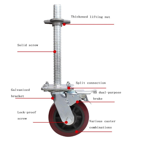 4 Pack Heavy Duty 6" Scaffolding Caster Wheels with Double Brakes 360° rotation