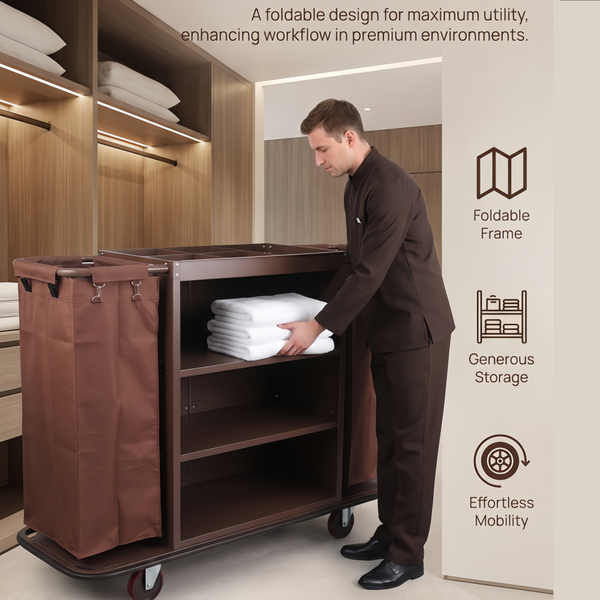 Hotel Commercial Housekeeping Cart  Laundry Trolley with Wheels Large Linen Bag