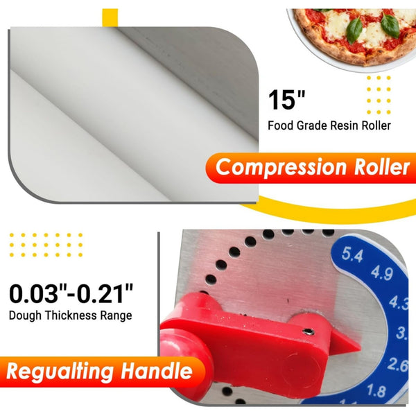 Electric Pizza Dough Roller Sheeter 0.03"-0.21" Thickenss Adjustable for Φ3"-15"