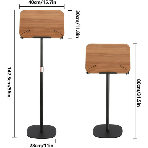 2-in-1 Floor Book&Laptop Lectern Stand Adjustable Angle Wooden Reading Holder
