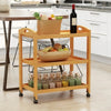Solid Wood 3 Tier Shelf Serving Table with Wheels Bar Cart Kitchen Storage Cart