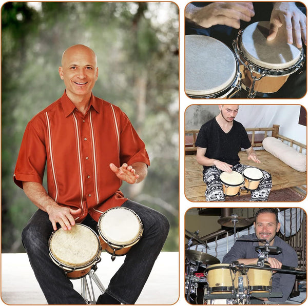 Bongo Drums 6”7” Wood Percussion Bongos for Kids Adults Beginners Natural Finish
