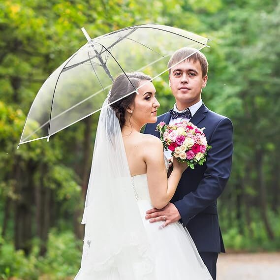 10PCS Transparent Umbrella Clear Dome Waterproof Semi-Automatic Umbrellas Party