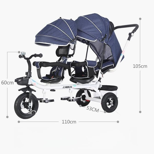 Twins Stroller Pram Tricycle Baby Double Seat Tandem Kids Toddler Ride-On Toy