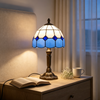 Vintage Tiffany Table Lamps 8" Stained Glass Table Lamp Blue White Lattice Style